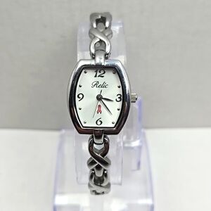 Womens Relic Fossil Breast Cancer Komen Watch New Batttery Silver Tone Ribbon